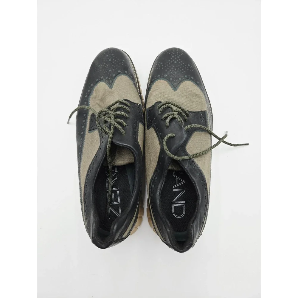 Cole‎ Haan ZeroGrand Mens Size 8 Black Olive Canvas Wingtip Oxford Shoes C14493